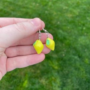 Resin Lemon Earrings with Silver Accents